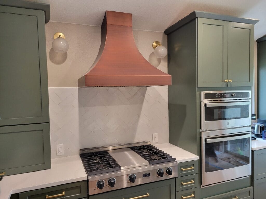 Range hood, lights, cabinets
