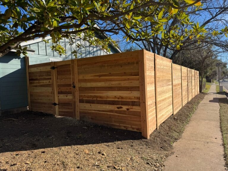 Corner View of Cedar Privacy Fence Build
