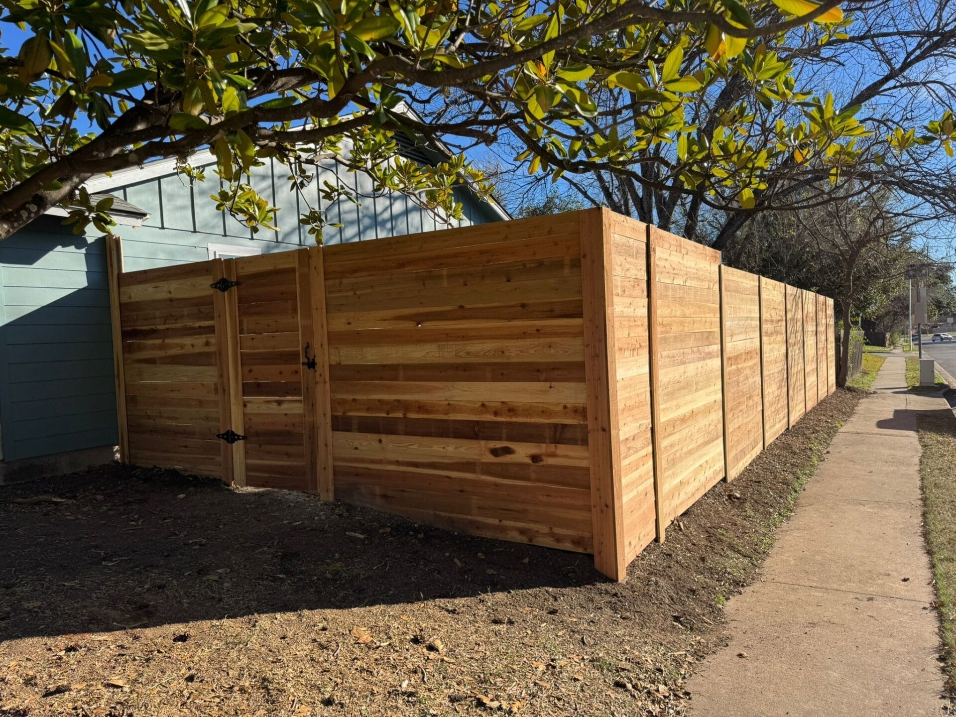 Corner View of Cedar Privacy Fence Build